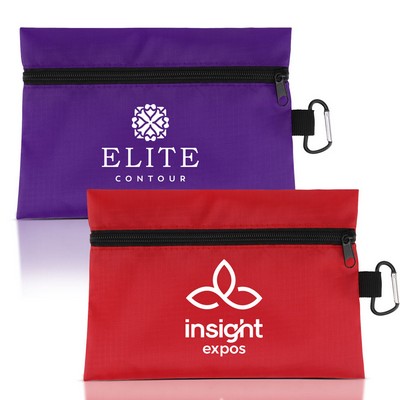 Ripstop Cosmetic Zipper Pouch With Carabiner