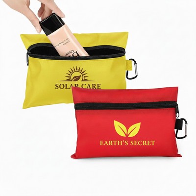 8.5" X 6" Ripstop Utility Zipper Pouch With Carabiner